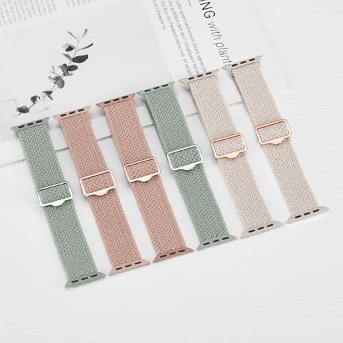 Image of 6 Pack Braided Stretchy Bands Compatible with Apple Watch Band 38mm 40mm 41mm 42mm 44mm 45mm 46mm 49mm Women Men, Adjustable Nylon Solo Loop Elastic Straps for iWatch Series 11 10 9 8 7 6 5 4 SE Ultra