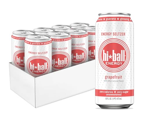 Hiball Energy Sparkling Water Zero Sugar and Zero Calorie Drink, Grapefruit, 16 Fl Oz ( 8 Count)