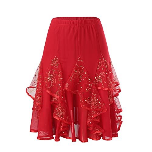 Jupe de performance en velours côtelé rouge coupe fluide asymétrique