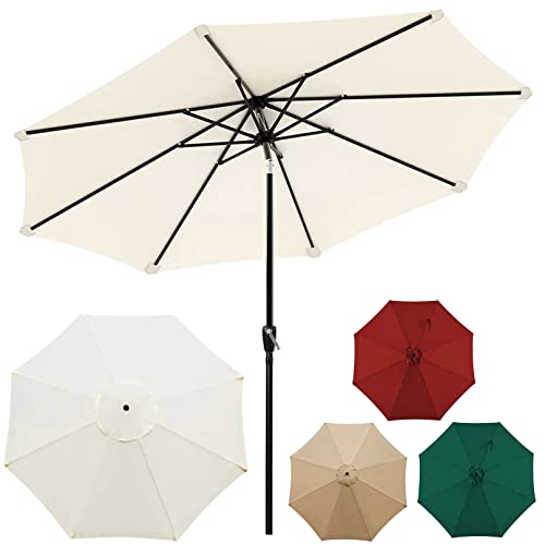 9ft Outdoor Market Table Umbrella, Outdoor Umbrellas for Patio, Outdoor Table Umbrella with Tilt and Crank Table, Metal Pole with 8 Ribs, Sun Protection Polyester Fabric, Without Base