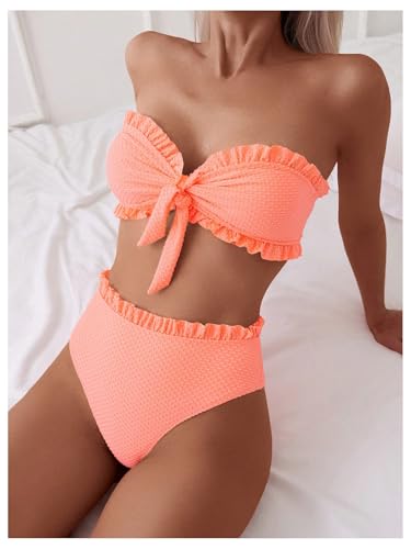 SOLY HUX Women's Ruffle Strapless Bikini Set 2 Piece Bandeau Swimsuit High Waist Bathing Suits3
