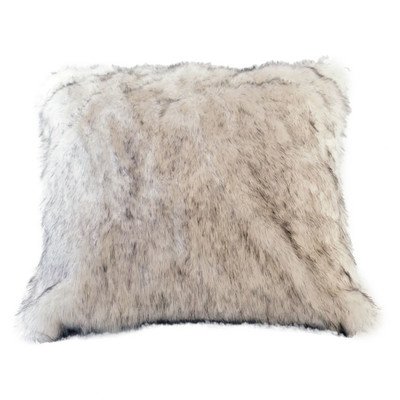 White Arctic Fox Faux Fur Pillow Cushion Cover with Brown Tip Dye