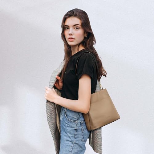 Image of Kattee Leather Handbags for Women 2026, Soft Shoulder Tote Crossbody Purses Bucket Bags with 2 Detachable Straps