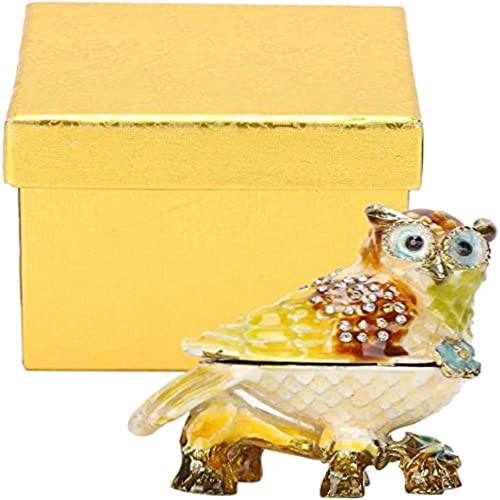 TGSYMTWA Encantador joyero esmaltado con soporte de cristal, joyero pintado a mano con estatuilla, decoración del hogar for caja con bisagras coleccionable