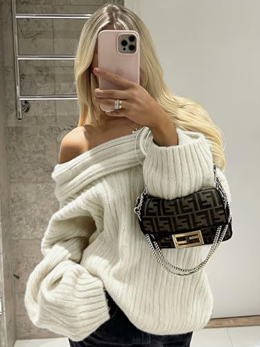 Image of Women Off Shoulder Batwing Sleeve Oversized Chunky Sweaters (Free Size)