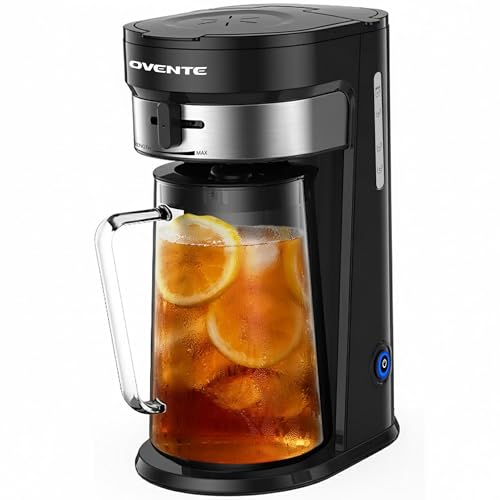 OVENTE Iced Tea Maker and Iced Coffee Maker with 3QT Pitcher, Sliding Brew Strength Selector for Taste Customization and Reusable Filter, Ideal for Lemonade, Latte and Flavored Water, Black CMT215B