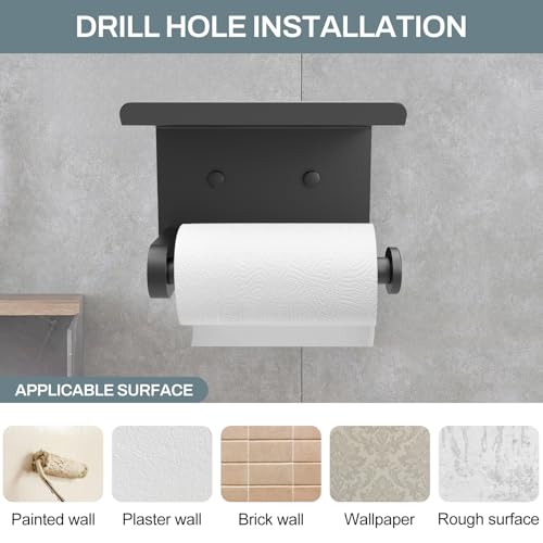 SetSail Toilet Paper Holder with Shelf Adhesive or Screw Bathroom Toilet Paper Roll Holders Wall Mount Matte Black Tissue Holder for Bathroom Hardware Accessories - Image 6
