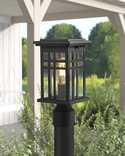 Image of zeyu Exterior Post Light, Outdoor Pole Lantern Pillar Light Fixture with Clear Glass Shade and Black Finish, 20068-P BK