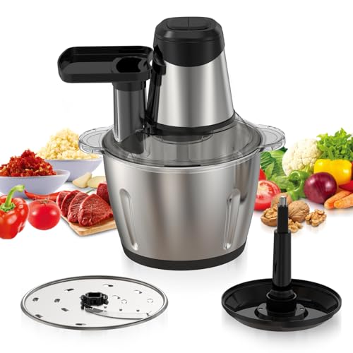 Royal Swiss® Hachoir Électrique 1000W 4L avec Bol en Verre – Robot Hachoir Viande & Légumes – 4 Lames en Acier Inoxydable – 2 Vitesses – Mini...