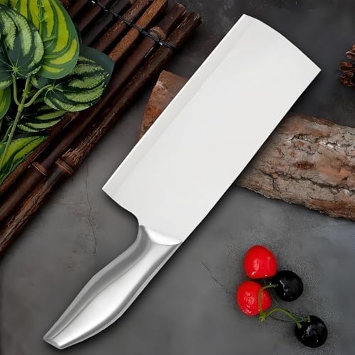 Image of PINBO Premium Stainless Steel Meat Cleaver Knife | Heavy Duty Sharp Blade for Meat, Chicken, Bone & Vegetables | Full Stainless Steel Handle Kitchen Knife for Chopping & Cutting (1 Pc)