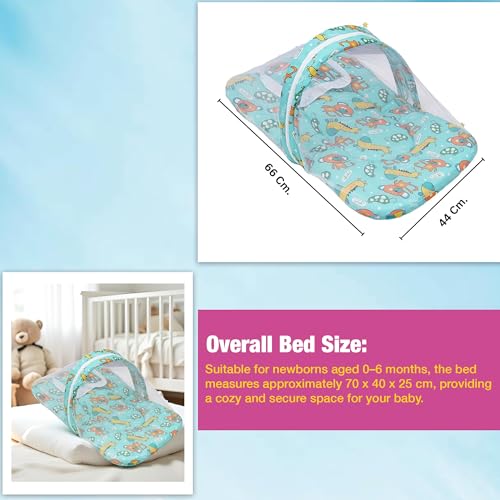 Image of SAFE-O-KID Cotton Baby Mattress & Half Openable Mosquito Net | Foldable Bedding Set for Newborns & Toddlers | Lightweight & Travel-Friendly