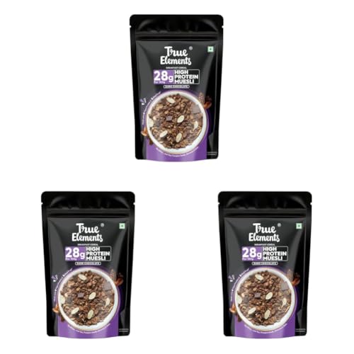 Image of True Elements High Protein Muesli 400g | 28g Protein | Dark Chocolate | Healthy Breakfast Cereal | Rich in Nuts, Seeds & Wholegrains | No Added Preservatives (Pack of 3)