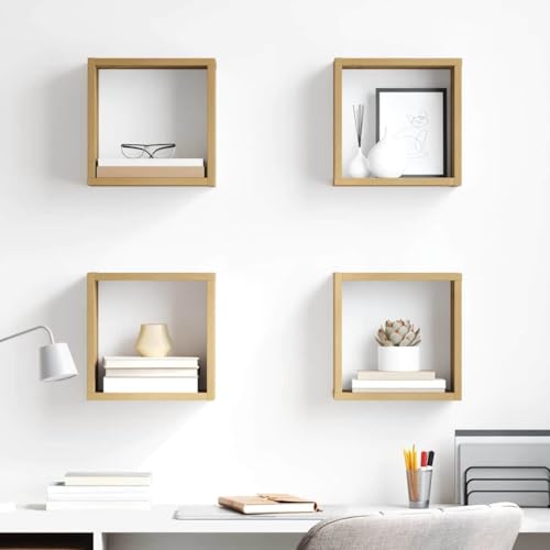 Genérico Juego de 4 Estanterías de Pared 26 x 15 x 26 cm en Roble Roble Artisan – Baldas Flotantes de Madera Contrachapada, Diseño Moderno y Duradero, Decoración y Almacenaje para Salón o Dormitorio