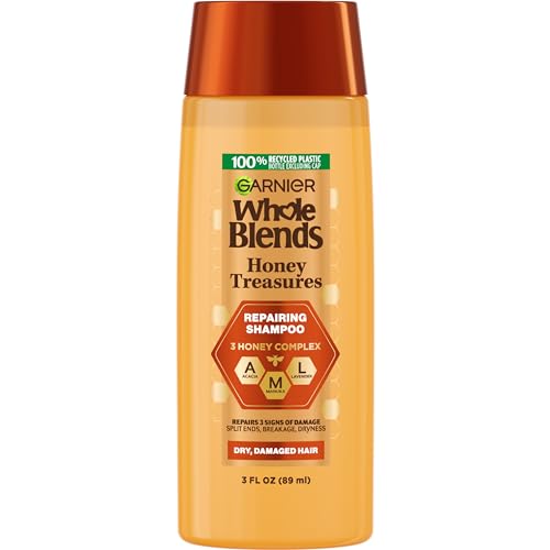 Garnier Whole Blends Honey Treasures Repairing Shampoo, for Dry, Damaged Hair, 3 Fl Oz (Travel Size), 1 Count (Packaging May Vary)