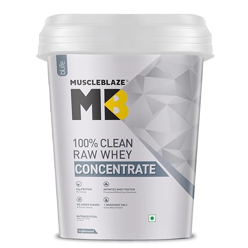 Image of MuscleBlaze 100% Clean Raw Whey Protein Concentrate (Unflavoured, 4kg) | 24g Protein per Scoop | Easy to Digest