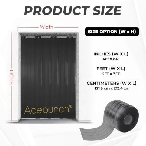 Image of Opaque Black Ribbed PVC Strip Curtain 48 inch Width x 84 inch Height - Privacy Plastic Door Strips Light Blocking Vinyl Flap Doors for Industrial Warehouse and Conveyor Belts Anti-Scratch AP1474