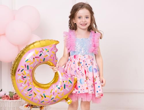 OBEEII Kids Girls Birthday Party Dress Sleeveless Princess Tulle Tutu Dress Strawberry/Donut/Candy/Easter Day Dress Outift2