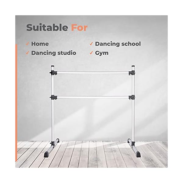 Ballet Barre Portable for Home - Adjustable & Portable Premium 4ft Double Ballet Barre, Bar for Stretch, Pilates, Dance, Fitness, Booty or Active Workouts, Made of Aluminium Light Weight, Gray