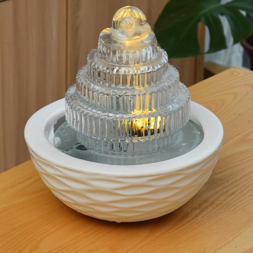Cascada interior pequeña de cristal que reduce el estrés laboral con agua corriente y luz 6