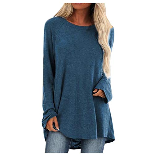Preisvergleich Produktbild Damen-Sweatshirt, Übergröße, langärmelig, unregelmäßig, unregelmäßig, einfarbig Gr. XXX-Large, blau