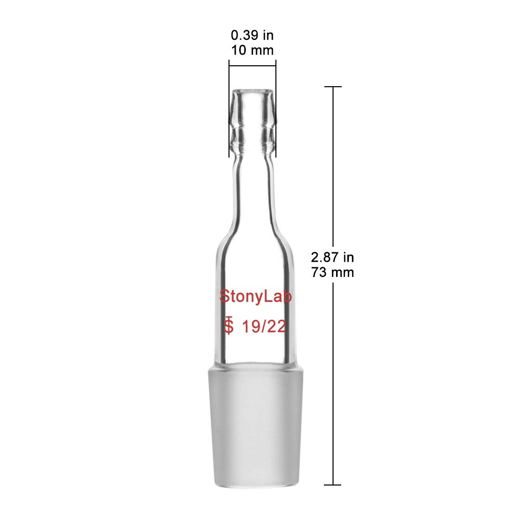 stonylab Glazen Rechte Inlaatadapter met 19/22 Mannelijke Glazen Verbinding en 10 mm Slangaansluiting Lab Glaswerk, 5 Pakken