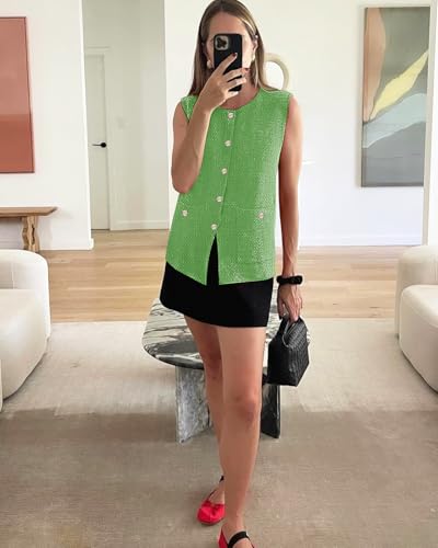 Image of Yousify Womens Sweater Vest Sleeveless Button Down Round Neck Knitted Tank Tops Casual Cardigan with Pockets