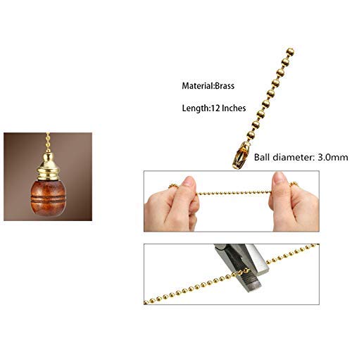 Image of TWDRTDD Ceiling Fan Pull Chain Extension,12 inch Sculptured Walnut Wooden Ball Polished Pull Chain Extension Replacement for Lightings and Ceiling Fans (Brass Wood, 2)