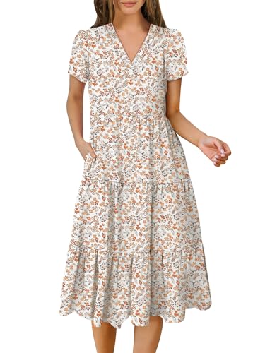 ANRABESS Women's Summer Casual Short Sleeve V Neck Midi Dresses 2025 Spring Flowy A-line Tiered T Shirts Boho Beach Dress