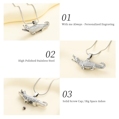 Oinsi Crocodile Cremation Jewelry For Ashes For Pet Stainless Steel Aligator Memorial Urn pendant Necklace For Men Keepsake Jewelry Gifts4