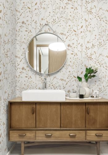 LiKiLiKi Klebefolie Möbel Beige Blumentapete 44×300 cm Vintage Selbstklebende Tapete Klebetapete für Küche Schlafzimmer Wohnzimmer Schrank Abwaschbare und Wasserfest