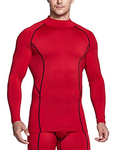 TSLA Men's Thermal Long Sleeve Compression Shirts, Mock/Turtleneck Winter Sports Running Base Layer Top, Heatlock Mock Neck(yut56) - Red, Medium