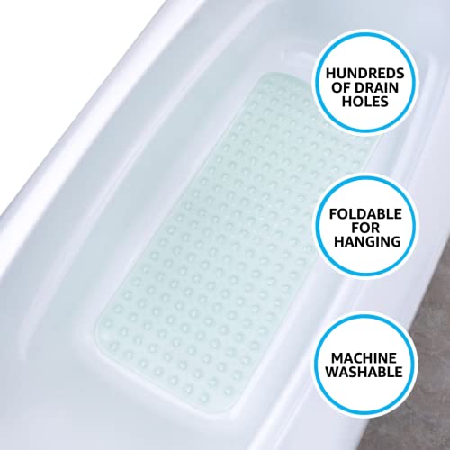 Slipx Solutions Power Grip Extra Long Bath Tub & Shower Mat 39X16, Wet Floor Non-Slip For Elderly & Kids Bathroom, 30% Longer Bathtub Mats, 200 Suction Cups, Drain Holes, Machine Wash, Green #TOP4