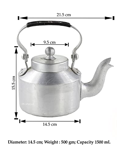KALAPURI® Aluminium Indian Traditional Kettle Tea Coffee Pot (1500 mL) Chai Maker with Handle & 6 Transparent Traditional Cutting Tea Glass (80 mL) - Image 6