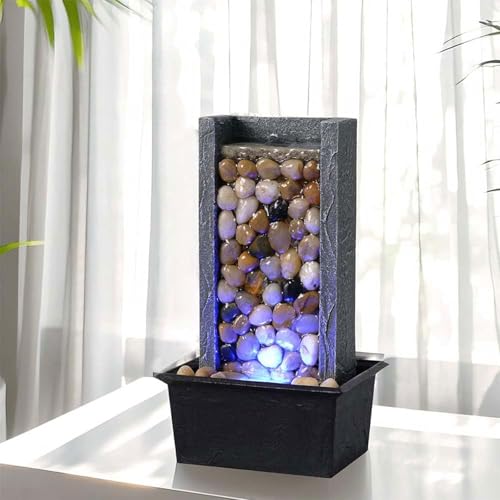Kalona Tabletop ​​Waterfall Fountain Pebble Indoor Water Feature with Coloured LED Lights for Home, Office & Desk Decor - Soothing Sound Small Relaxing Fountain​(24367A)