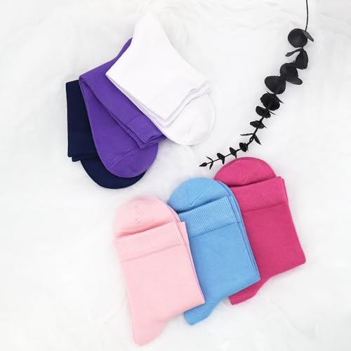 Image of Womens Viscose Bamboo Crew Socks Thin Casual Ultra Soft Colorful Above Ankle Socks Breathable Comfortable 3 /6 Pairs