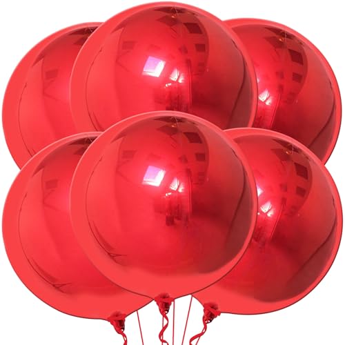 Image of KatchOn, Red Balloons - Big 22 Inch, Pack of 6 | 4D Sphere Red Foil Balloons for Red Party Decorations | Metallic Balloons for Carnival, Casino Theme Party | Graduation Decorations 2026, Birthday