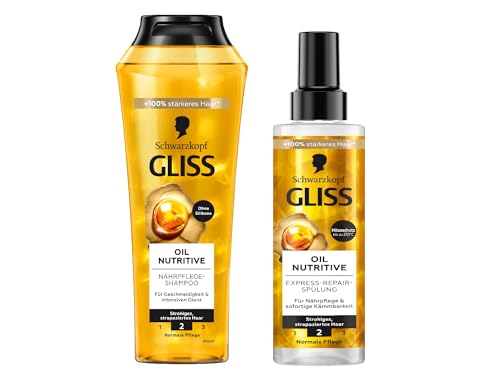 Gliss Shampoo Oil Nutritive (250 ml), Haarshampoo mit Omega 9 & Marula-Öl, Pflegeshampoo & Express-Repair-Spülung Oil Nutritive (200 ml), Haarspülung Pflegespülung mit Hitzeschutz