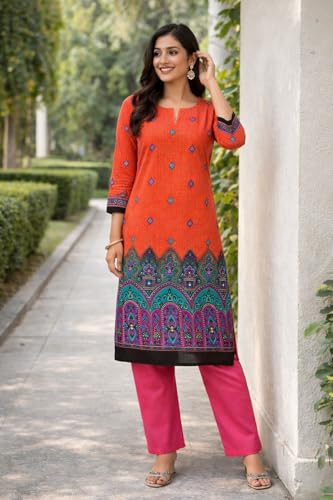 Image of Women's Cotton Blend Unstitched Kurti Set for Women | A-Line Style Dress Material | 2-Piece Traditional Ethnic Wear Suit Fabric