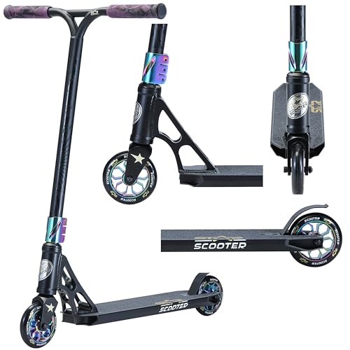 STAR SCOOTER Patinete de Acrobacias Profesional Patineta Freestyle Stunt Scooter para niños y niñas a Partir de 8 años | 110 mm Edición Pro HIC | Negro Cromo