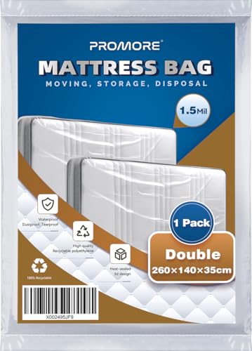 PROMORE Housse de Protection Matelas pour Déménagement et Stockage 140 x 200 cm Housse à Matelas Plastifiée Plastique Rangement