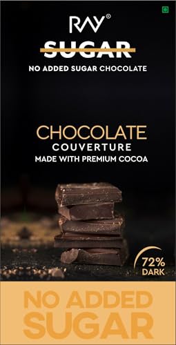 Image of RAY No Added Sugar 72% Couverture Chocolate 100g | Premium Dark Chocolate Bar | Sweetened with Stevia | Rich Cocoa Gourmet | Healthy Bar for Gifting & Snacking