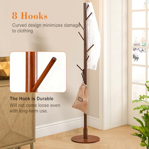 VECELO Coat Rack Freestanding, Entryway Hanger Stand, Umbrella Holder, Hall Tree With Hooks, Floor Standing Tree Stand,Walnut by VECELO - Used condition - Image 4