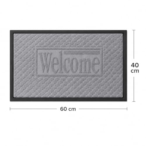 Image of DecorTwist PVC Door Mat 60x40 cm | Heavy Duty Indoor Outdoor Entrance Mat | Anti-Slip Rubber Back | Waterproof Dust & Dirt (Style 4 [ Gray], Polyester & PVC Door Mat 60 * 40 cm, Pack of 2)