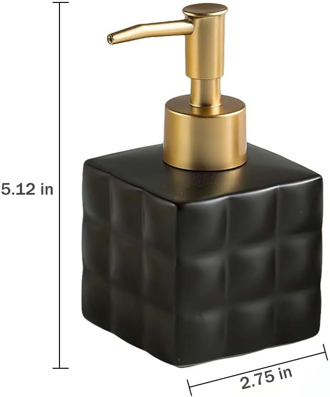 Black and Gold Soap Dispenser - Ceramic Matte Finish Retro Design with Square Base for Bathroom Sink Countertop, Dish Soap Dispenser for Kitchen, Black and Gold Bathroom Decor - Image 8