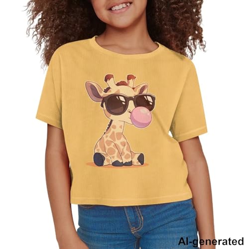 Image of Cute Crop Tops for Girls Short Sleeve Summer T Shirts Fashion Graphic Tees Crew Neck Pullover Tee 5-14 Years