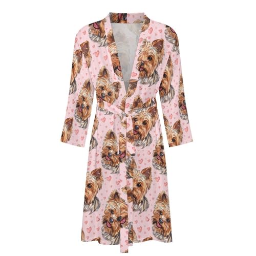 Cute Yorkie Dog Funny Men's Robe Soft Lightweight Bathrobe Long-sleeve Spa Robes4