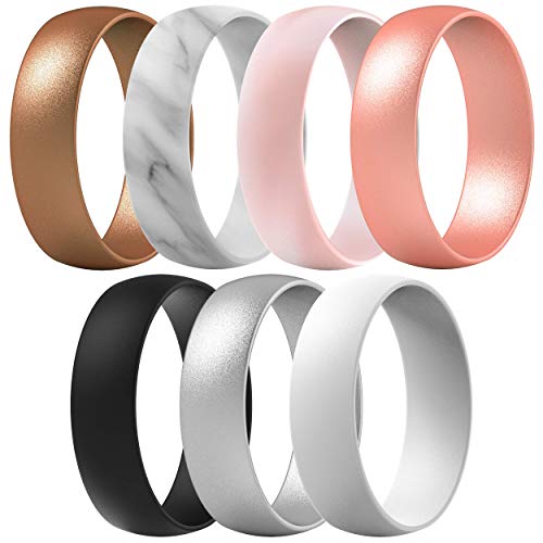 ThunderFit Silicone Wedding Rings Unisex, Rubber Engagement Bands 6.3mm Wide 1.65mm Thick - 1/2/3/4/5/6/7 Variety Multipack by ThunderFit - Used condition - US$7.93