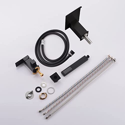 Beiyi Roman Tub Faucet With Hand Shower Matte Black Deck Mount Tub Faucet Waterfall Bathtub Faucet With Sprayer 3 Hole Bathtub Faucets Set #TOP6