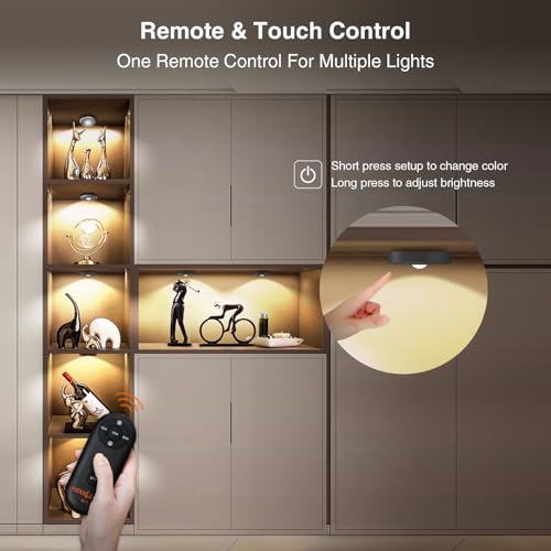 Image of Puck Lights with Remote Control, Rechargeable Wireless Under Cabinet Lighting, 5 Pcs (Dark Grey) - Tap Push Touch Lights for Counter, Shelf, Bookcase