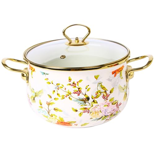 Olla de cerámica, cacerolas pequeñas cobre, olla esmaltada con tapa, vintage profunda for guisos flores, cacerola gruesa antiadherente